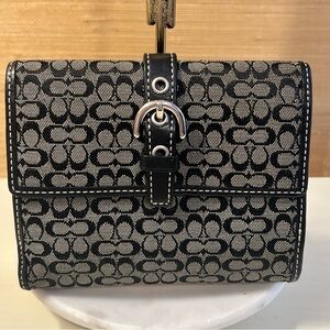 Authentic classic Coach Grey and Black C Patterned Wallet with black buckle
